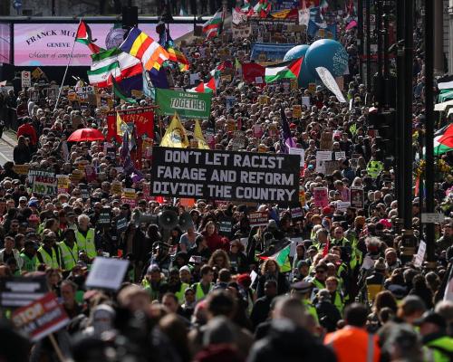 ‘The tide is turning’, Green party leader tells crowd at march against far right – as it happened